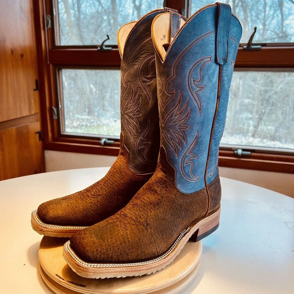 Anderson Bean Cowboy Boots Tag Boar Blue Aged 335516 Men’s 9.5 EE Wide NWT